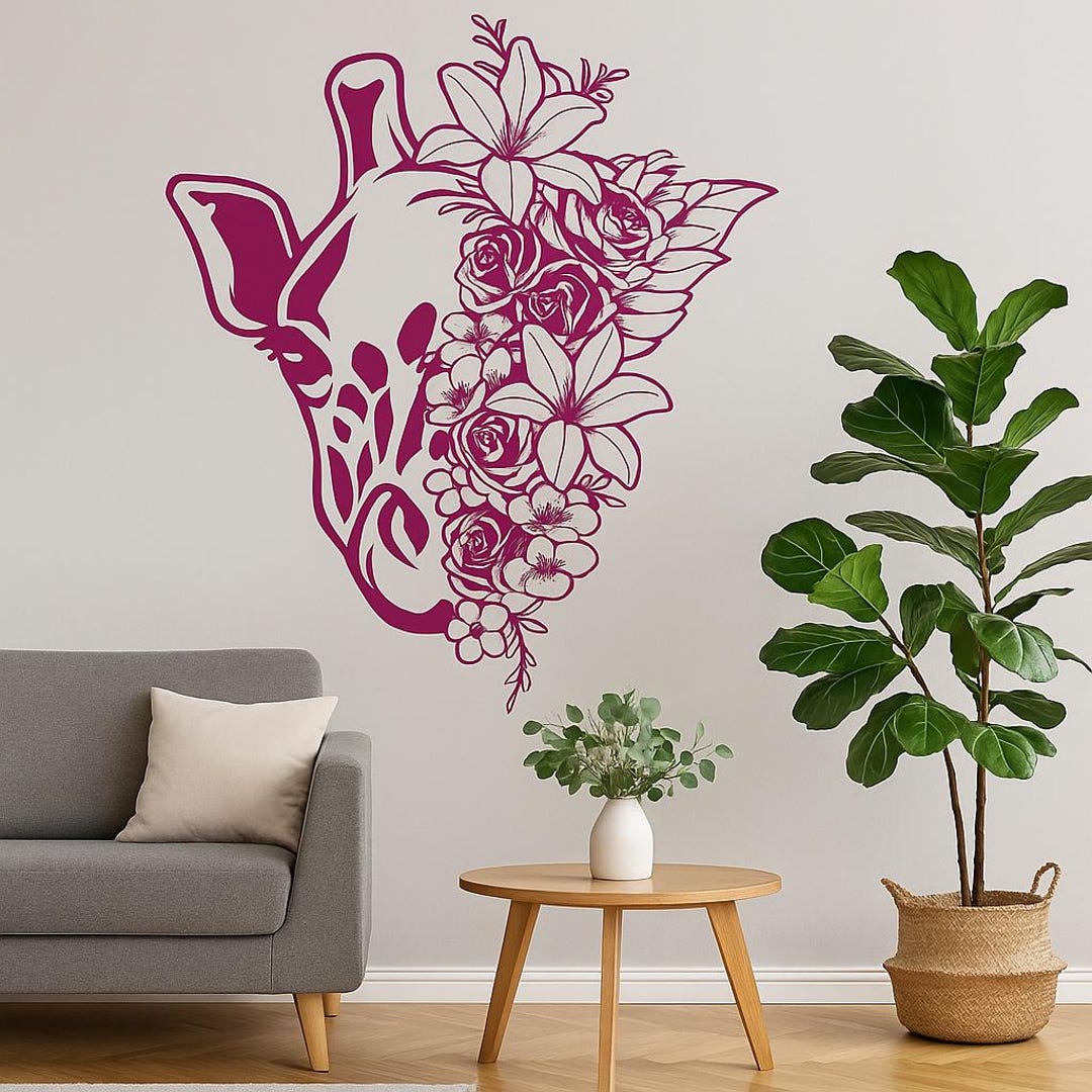 Floral Giraffe Wall Decal | Safari Animal Nursery Decor | Boho Jungle ...