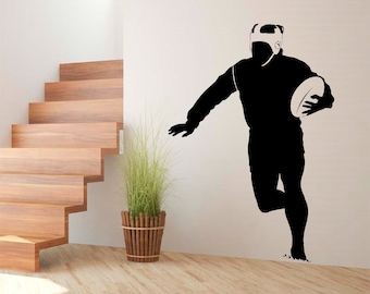 Adesivo de jogador de rugby, adesivo de arte de parede de vinil, transferência, mural, estêncil, fácil de aplicar, instruções incluídas, acabamento mate