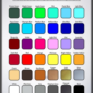 Puede incluir: Una carta de colores con 36 cuadrados que muestran diferentes colores y acabados met&aacute;licos. Los colores incluyen verde bosque, verde brillante, verde manzana, menta, azul pastel, azul claro, verde agua, azul ol&iacute;mpico, azul medio, azul brillante, azul ultra, azul oscuro, burdeos, violeta, rosa, rosa claro, lila, lavanda, rojo oscuro, rojo, naranja, pr&iacute;mula, amarillo brillante, amarillo dorado, crema, marr&oacute;n, marr&oacute;n avellana, cobre, oro, plata, blanco, gris perla, gris, gris elefante, carb&oacute;n vegetal y negro.