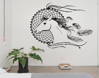 Mandala Horse Dream Catcher Vinyl Wall Art, sticker, sticker, overdracht, muurschildering, verwisselbaar, decoratie, interieur, exterieur, - 0892