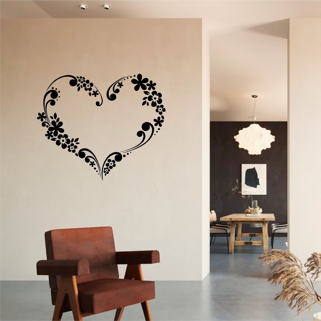 Floral Love Heart Vinyl Wall Art, Decal, Sticker, Transfer, Mural ...