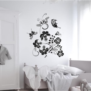 Floral Butterfly&#39;s Vinyl Wall Art, Decal, Sticker, Transfer, Mural, Decor, Rent Friendly, Interior, Exterior, Full Wall Removable, - 0946