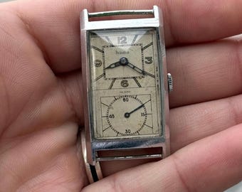 Rare Vintage Huma Art Deco Duo Dial Doctor's Watch Fab Suisse For Parts Or Repair