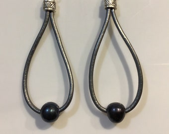 Pearl and Leather Drop Earrings
