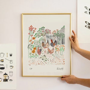 Impresión de pollos / Arte de pared de pollos / Decoración de estilo cottagecore / Impresión de estilo cottagecore / Impresión de granja / Regalo de abuela de pollos, regalo de impresión de pollos