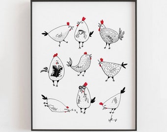 Chicken Art Print: Limited Edition Farmhouse Cottage Decor