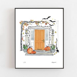 Halloween print - halloween decor - house entrance fall art - far decor - fall print - pumpkins art - pumpkins decor - autumn print A4