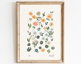 Flowers Print: farmhouse botanical wall art, wildflower decor, cottagecore nursery interior gift (A4 8x10")