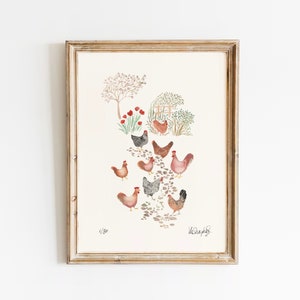 Arte de pollo, impresión de pollo, arte de pared de pollo, póster de pollo, pintura de pollo, acuarela de pollo, arte de pared de granja, decoración de granja A4