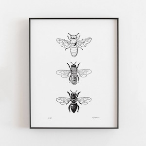 Bees Christmas gift | Bees art print | gallery wall art poster | bees gift | farmhouse kitchen decor | country home decor | country art A4