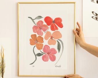 Flowers Market Print: Floral wall art farmhouse botanical wall decor, cottagecore painting A4