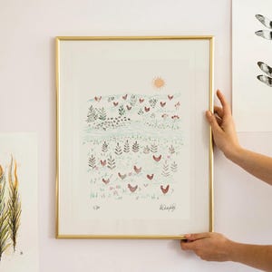 Arte di pollo / stampa di pollo, arredamento da fattoria, stampa artistica di pollo, arredamento di pollo, arte murale di pollo, arte della fattoria, nucleo del cottage, dipinto di polli
