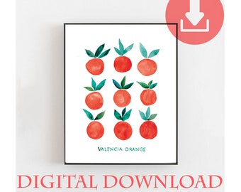 Fruit market printable - Kitchen printable wall art | housewarming gift | kitchen decor print | downloadable oranges poster food art