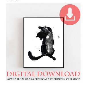 黒猫の抽象画プリント デジタルダウンロード 壁アート 猫のギフト ホームデコレーション インスタントダウンロード アート 猫の白黒ホームデコレーション 日本の猫