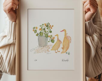 Runner Ducks Watercolor Print: Cottagecore Wall Art, Signed Limited Edition