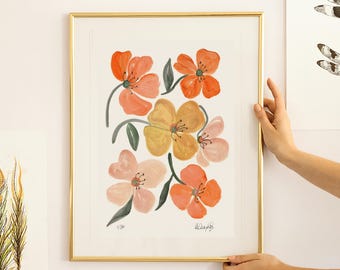 Flowers Print: farmhouse botanical wall art decor, cottage artwork nursery gift (A4 8x10")
