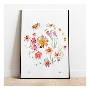 Stampa artistica floreale: fiori primaverili colorati, astratto moderno A4
