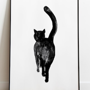 Black Cat Abstract Print DIGITAL DOWNLOAD Wall Art Cat Gift Home Decor bedroom cat INSTANT download art Cat black and white Japanese cat