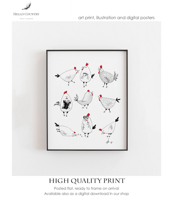 Chicken Art Print: Limited Edition Farmhouse Cottage Decor Nursery Gift A4, 8x10"
