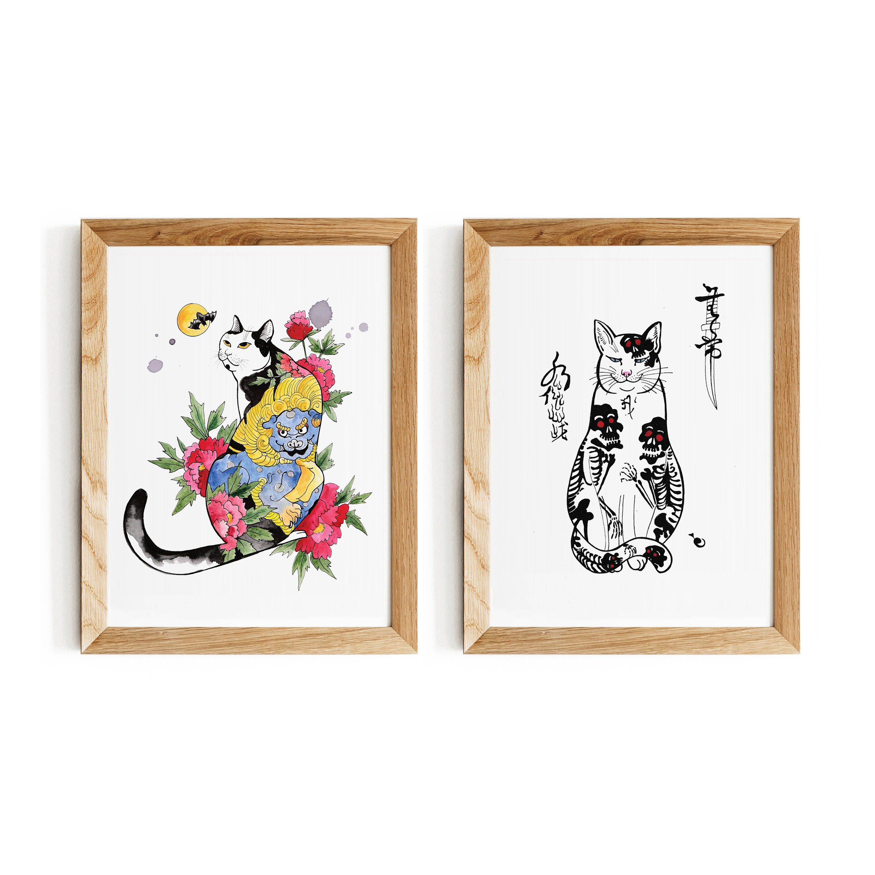 Cat wall art set of 2 Japanese decor Set of Prints modern Etsy