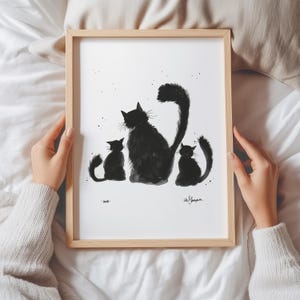 Black Cat Family Watercolor Art Print: Signed Limited Edition