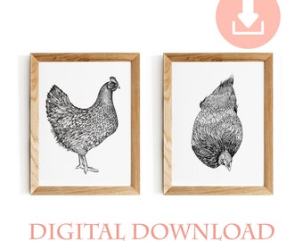 Chickens print farmhouse kitchen decor wall art hens, animals, modern farmhouse print decor, country kitchen PRINTABLE DIGITAL ART A5 A4 A3