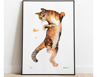 Ginger cat art, Orange cat art, Orange cat print, ginger cat card, cat wall art home wall decor, ginger cat gift, Cat gift, A4, 8x10
