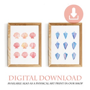 Seashell Prints Set: Pink & Blue Shell Art (Digital Download)