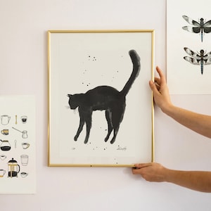 Arte gatto nero, stampa gatto nero, arte gatto, stampa, dipinto gatto, arte murale gatto, stampa artistica gatto, dipinto gatto nero, regali gatto nero, regalo veterinario A4