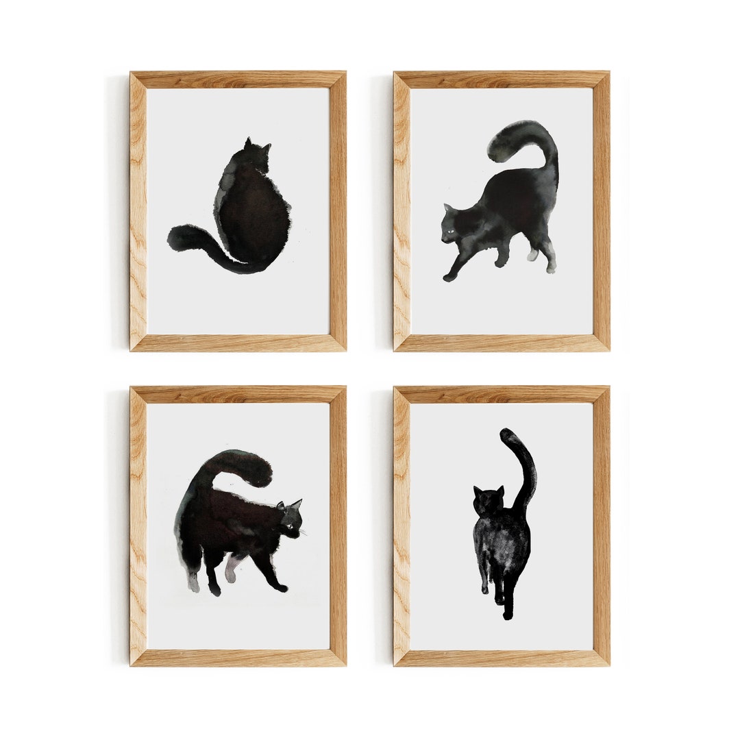 black-cat-prints-cat-wall-art-set-of-4-japanese-cats-wall-art-birthday