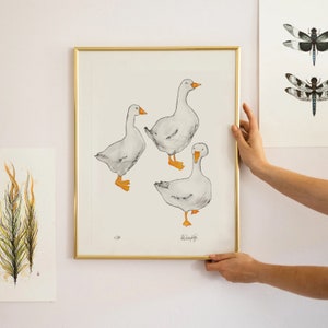 Duck print, duck nursery decor, duck Art, Three White duck watercolour duck artwork, farm animals art, Lake Bird Print, duck art print gift