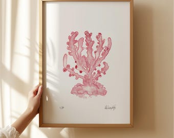 Coral watercolour print, costal wall art, ocean artwork, beach house decor A4