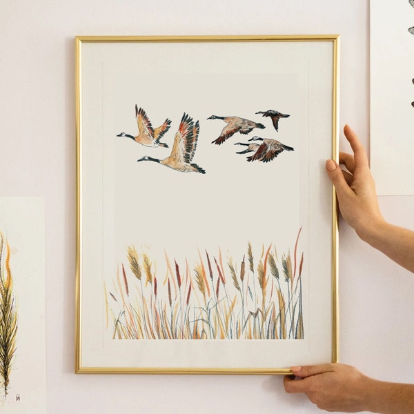 Geese print, geese art, geese watercolour, Canadian geese gift, geese watercolour print, Canadian geese art print, wild birds art print A4