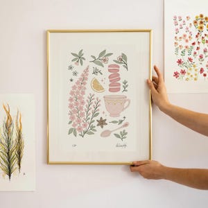 Arte murale per la cucina, stampa di tè, arte murale per il tè, stampa artistica del tè, illustrazione del tè, arte murale per la cucina, poster per la cucina, regalo di una tazza di tè, cucina rosa