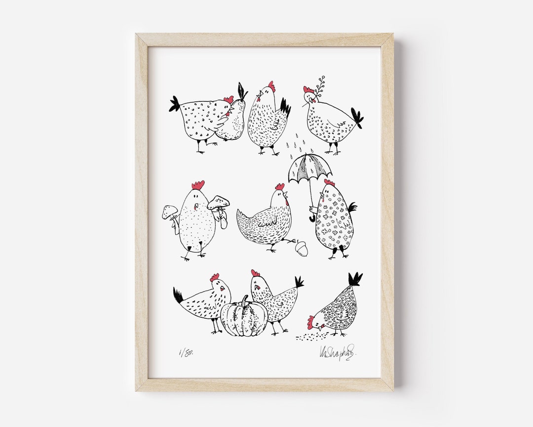Chicken Print Chickens Art Chicken Wall Art Kitchen Wall Art Chicken
