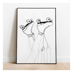 Stampa di pattini a rotelle, regalo di pattini a rotelle, disegno a tratteggio, stampa old school, stampa minimalista, arredamento audace, arte murale boho, regalo di pattinaggio A4