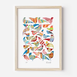 Póster de pájaros, arte de pared brillante, impresión de pájaros, decoración brillante, impresión de pájaros, arte de pared de pájaros, arte de pájaros, único, arte original firmado A4 8x10