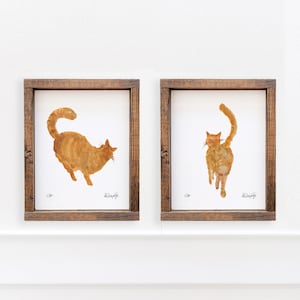 Lot de 2 impressions abstraites de chats roux au format A4 signées aquarelle chat cadeau - décoration d'intérieur chat - art mural minimaliste chat roux chat de maison moderne