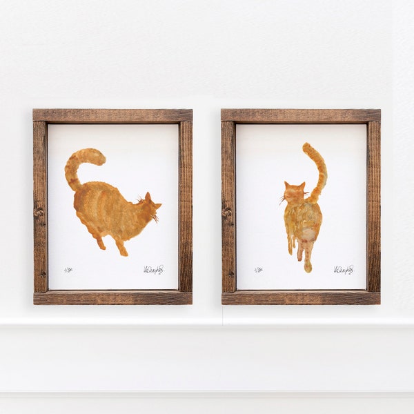 Ginger Cats Abstract Prints set of 2 A4 size SIGNED Watercolour Cat Gift - Cat Home Decor - Minimalist ginger cat wall art Modern House cat