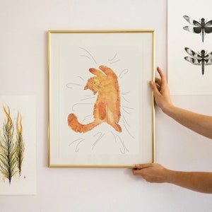 Ginger Cat Art Print: Sleeping Orange Cat Watercolor (8x8 inches)