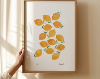 Lemons Print, kitchen wall art, fruit illustration,  mediterranean kitchen decor A4 8x10