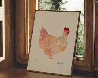Signed Chicken Art Print: Farmhouse Kitchen Decor (A4)
