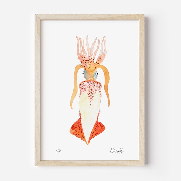 Squid print, Squid wall art, sea life decor, octopus print, girls bedroom decor, nursery art, sea life nursery, sea art, octopus poster A4