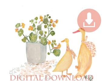 Runner ducks Print: Farmhouse Wall Art, Cottage Artwork - digital download, square / A5, A4, A3