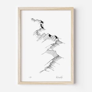 Abstrakte Gebirgslinien Kunstdruck: Minimalistische Landschaft (A4 8x12&quot;)
