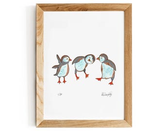 Puffin Wall Art Print | Seabird Illustration | Coastal Nursery Decor | Bird Lover Gift | Ocean Animal