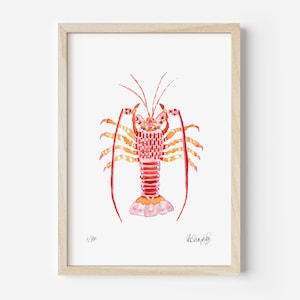 Impresión de langosta, arte de langosta, impresión de langosta roja, impresión de arte de pared de cocina, arte de pared de langosta, impresión de vieira, impresión de arte de pared mediterráneo A4 8x10