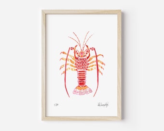 Lobster Print: Coastal Kitchen Wall Art, Maximalist Decor Summer decor (A4, 8x10)