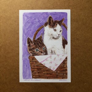 Original Cat Drawing - "A Bountiful Basket"