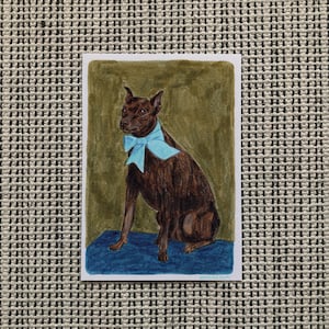 A6 Original Dog Drawing - Boston Terrier in a Bow